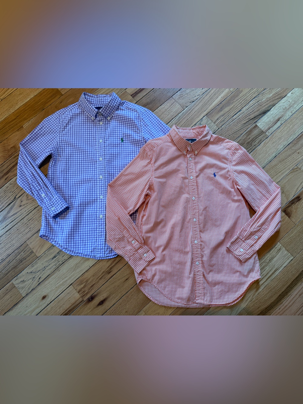Ralph Lauren Polo Purple/Orange Button Down Shirt Boys Size L 14-16 Lot Of 2
